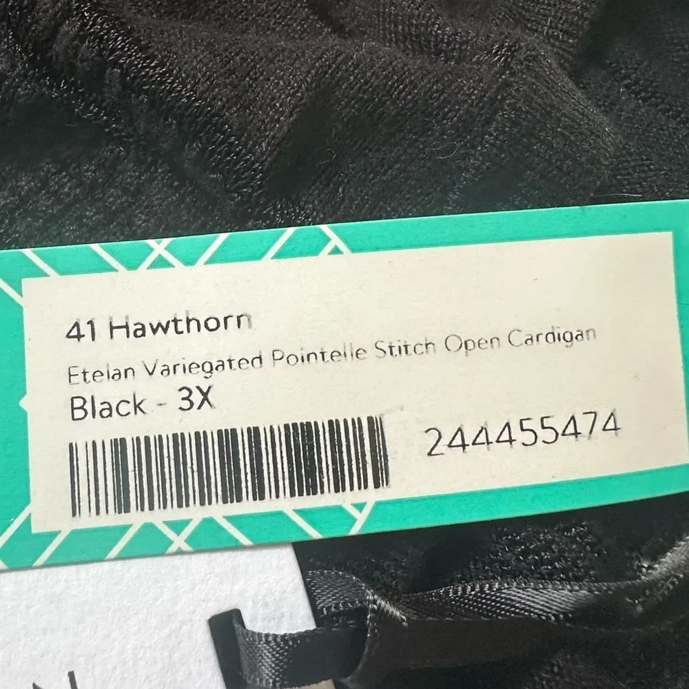 41 Hawthorn‎ Etelan Variegated Pointelle Cardigan Size 3X Black Stitch Fix NWT